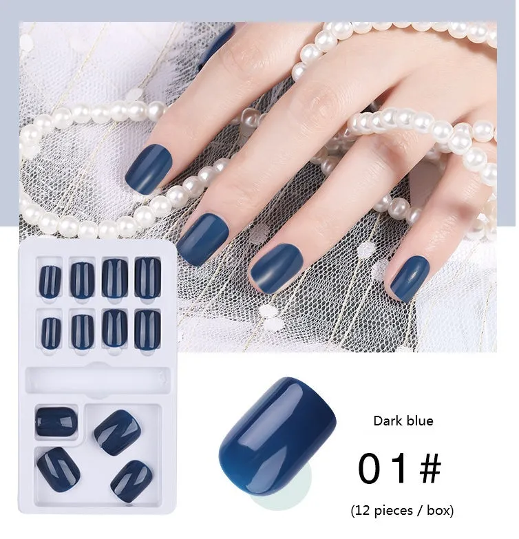 Wear Nails 12-piece pure colour nail art fake nail patches in solid colour style with jelly glue