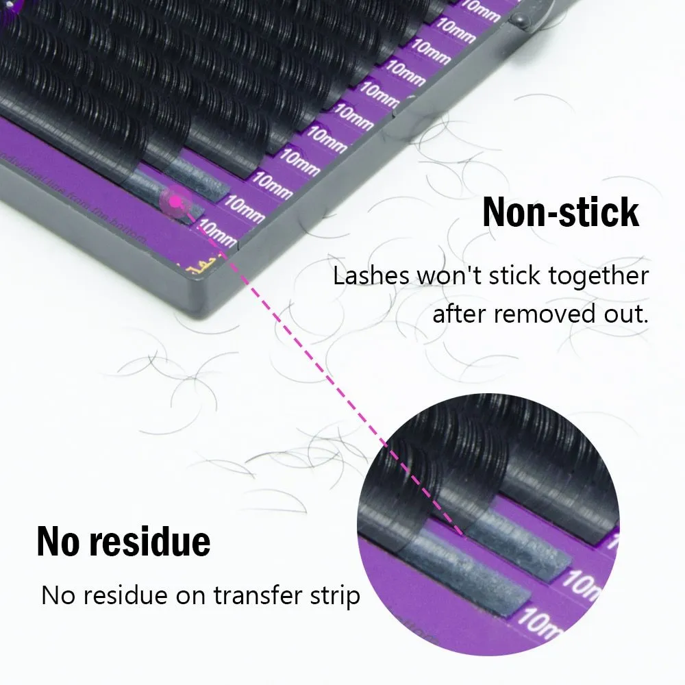 16 rows faux mink individual eyelash lashes on a white tray, soft silky cilia extensions for professional use
