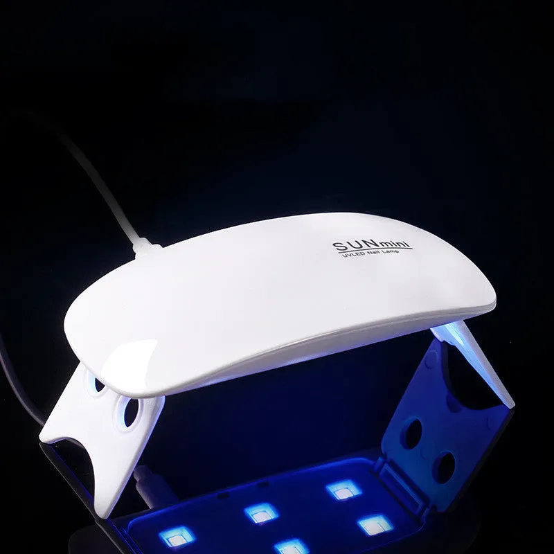 Mini mouse-shaped LED phototherapy machine for nail curing with 6 dual light source lamp beads, available in pink and white, 9W power