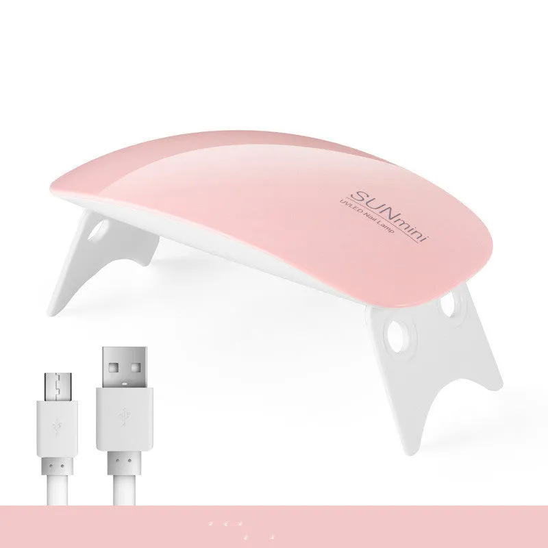 Mini mouse-shaped LED phototherapy machine for nail curing with 6 dual light source lamp beads, available in pink and white, 9W power