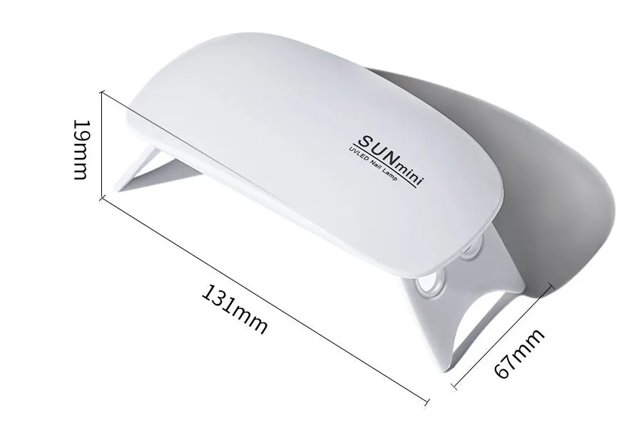 Mini mouse-shaped LED phototherapy machine for nail curing with 6 dual light source lamp beads, available in pink and white, 9W power