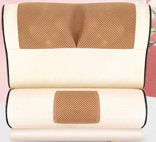 Black cervical spine massager pillow with 8 massage heads, infrared therapy, and AC power for home sleep neck relief