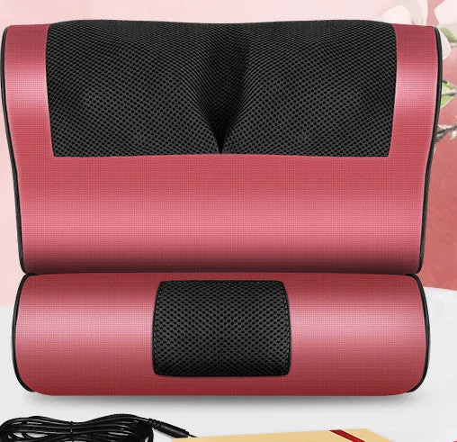 Black cervical spine massager pillow with 8 massage heads, infrared therapy, and AC power for home sleep neck relief