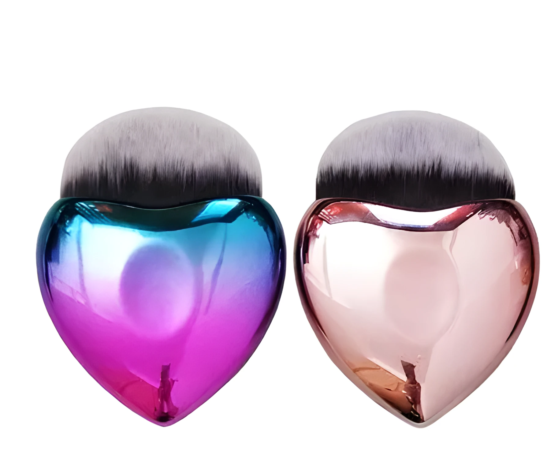 Heart-shaped portable foundation brush with soft bristles for blush and contour application, on a clean background