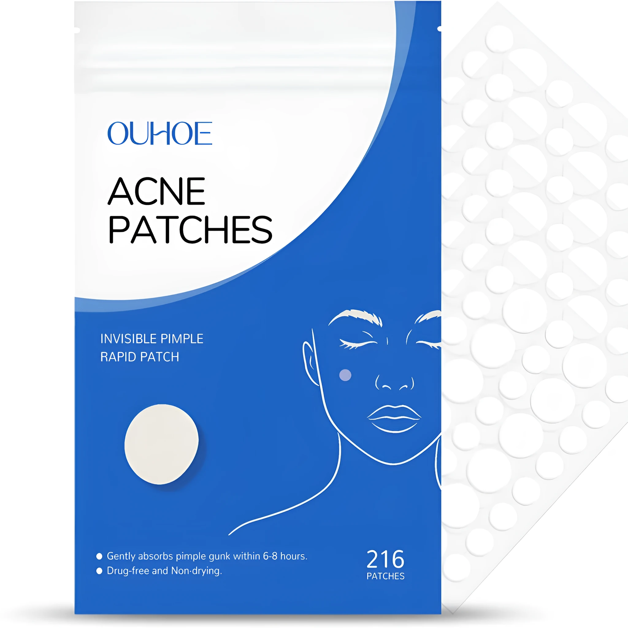 216-piece pack of clear hydrocolloid acne patches with tea tree oil and salicylic acid for spot treatment.