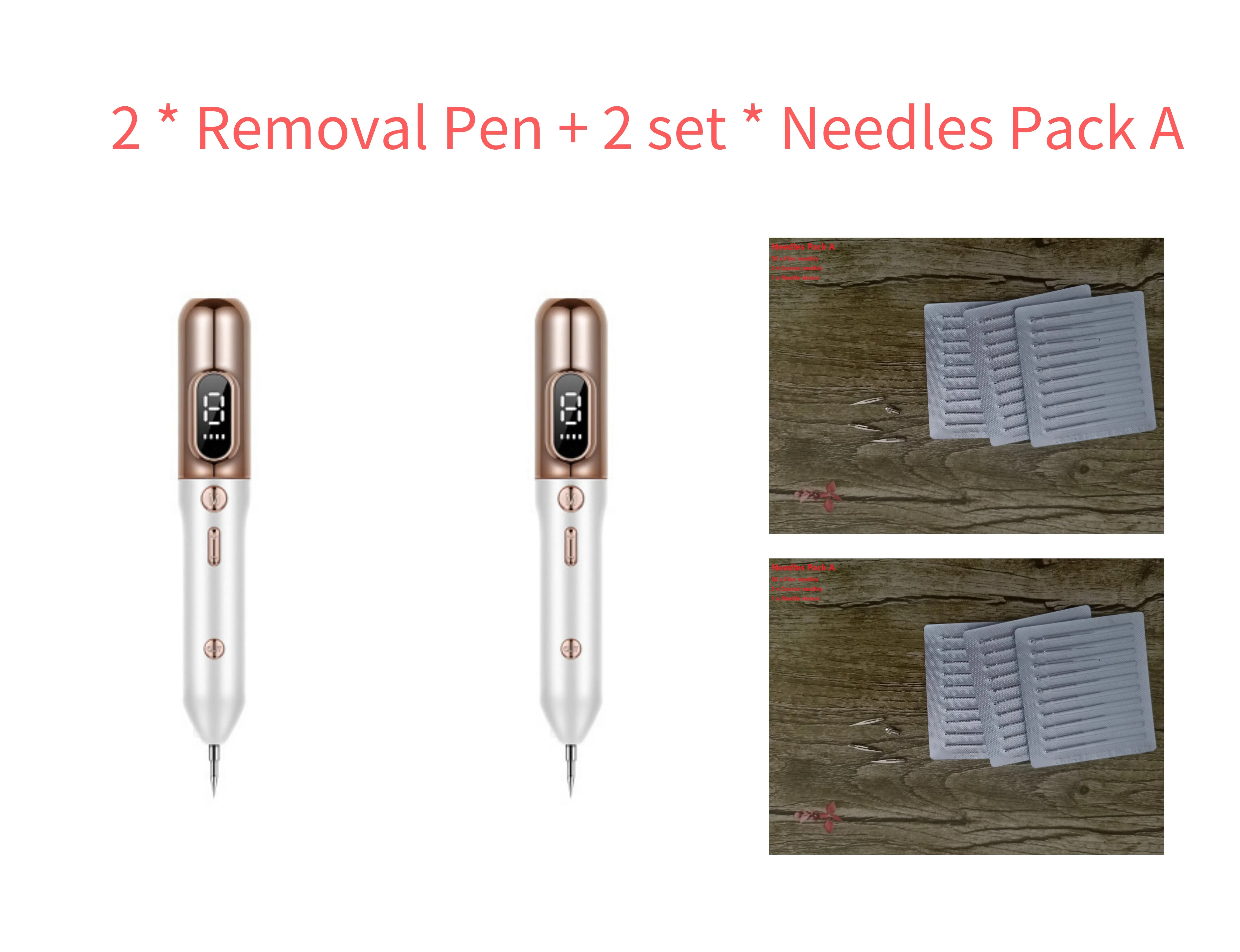 Blue light acne beauty instrument removal pen set with cooling gel and needles on a table