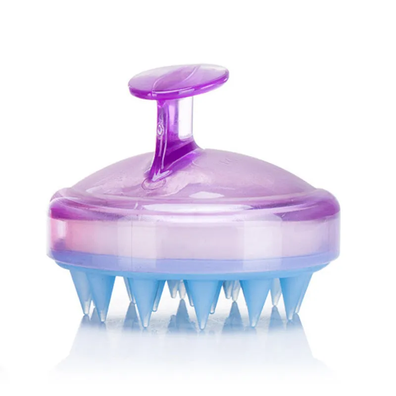 Massage shampoo brush with silicone bristles in solid colour, compact size 8x6.7x3 cm