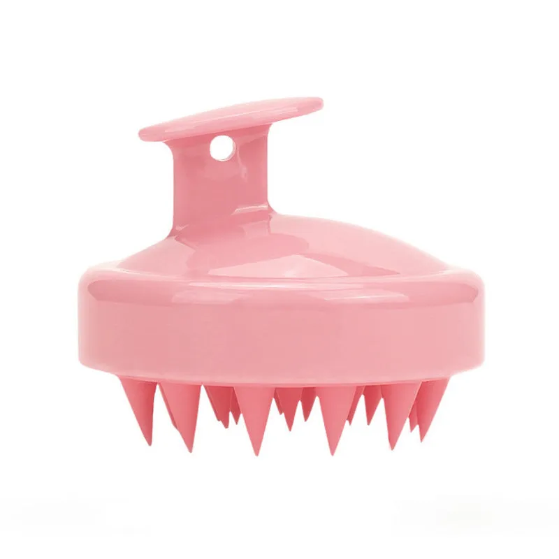Massage shampoo brush with silicone bristles in solid colour, compact size 8x6.7x3 cm