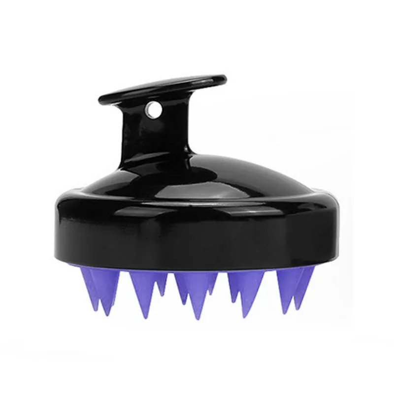 Massage shampoo brush with silicone bristles in solid colour, compact size 8x6.7x3 cm