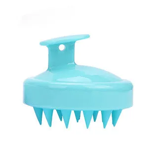 Massage shampoo brush with silicone bristles in solid colour, compact size 8x6.7x3 cm