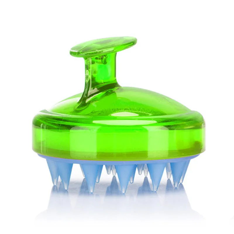 Massage shampoo brush with silicone bristles in solid colour, compact size 8x6.7x3 cm