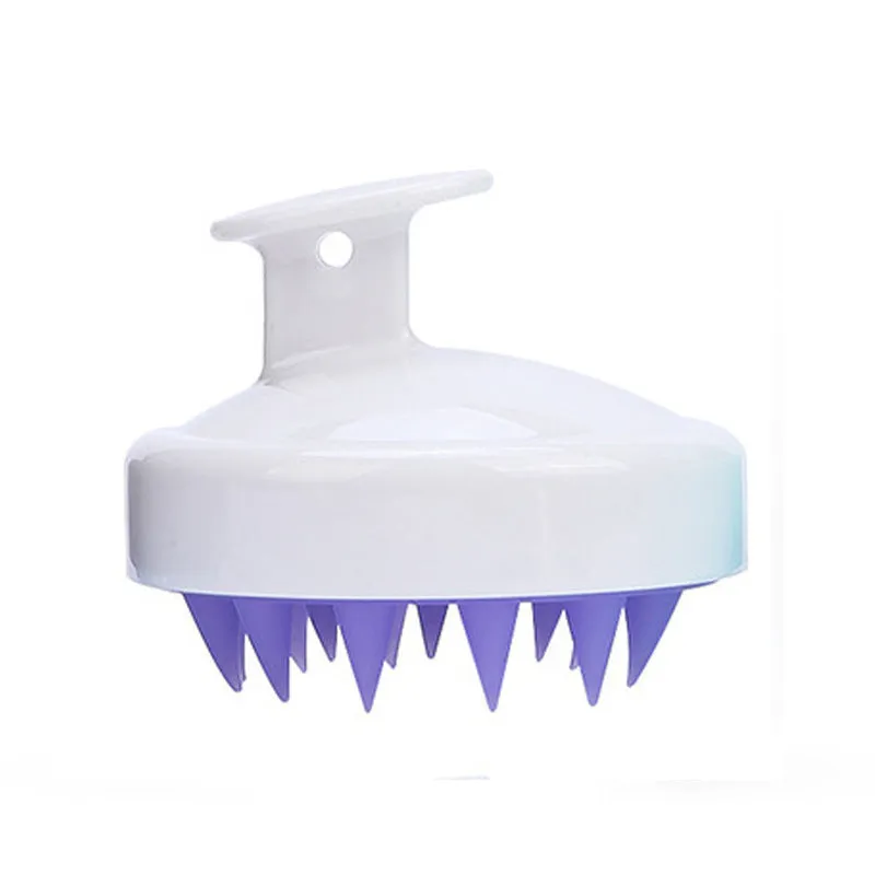 Massage shampoo brush with silicone bristles in solid colour, compact size 8x6.7x3 cm