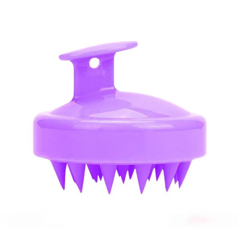 Massage shampoo brush with silicone bristles in solid colour, compact size 8x6.7x3 cm