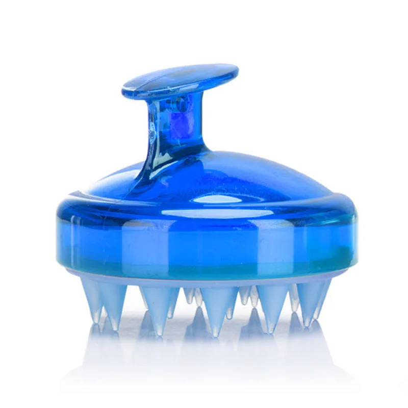 Massage shampoo brush with silicone bristles in solid colour, compact size 8x6.7x3 cm