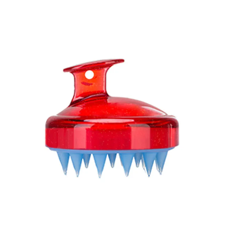 Massage shampoo brush with silicone bristles in solid colour, compact size 8x6.7x3 cm