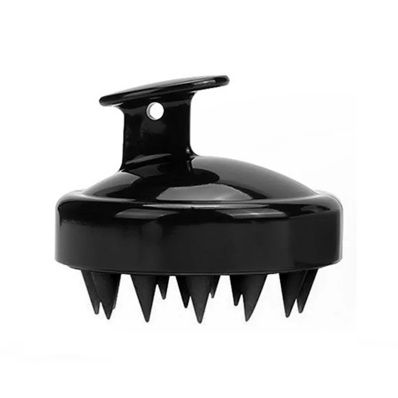 Massage shampoo brush with silicone bristles in solid colour, compact size 8x6.7x3 cm