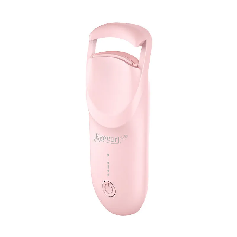 Electric USB-rechargeable eyelash curler in cream white, pink, and apricot colour options.