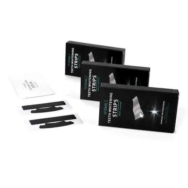 Teeth whitening strips with sodium bicarbonate and coconut activated carbon, 14 pieces in a box