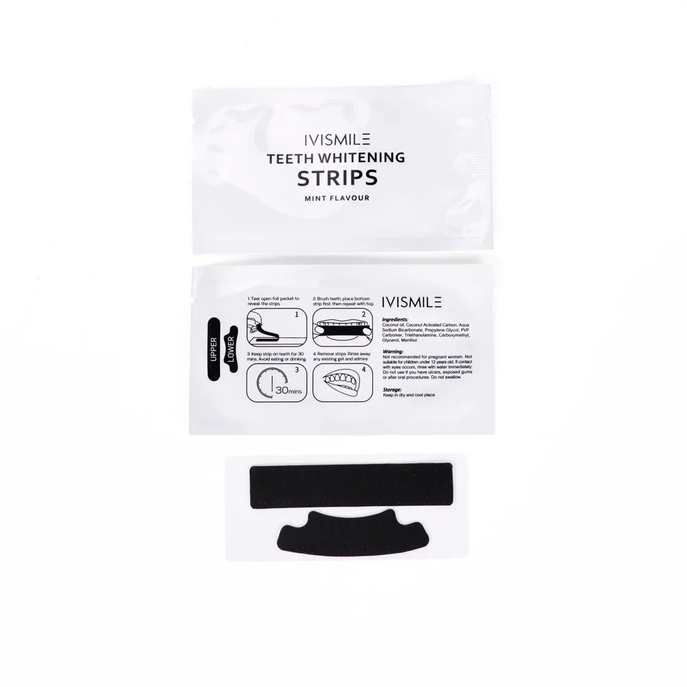 Teeth whitening strips with sodium bicarbonate and coconut activated carbon, 14 pieces in a box