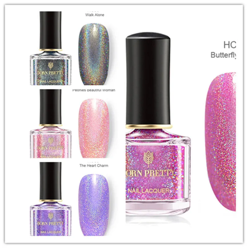 Born PRETTY laser glitter nail polish 6ml in black bottle with gel texture label