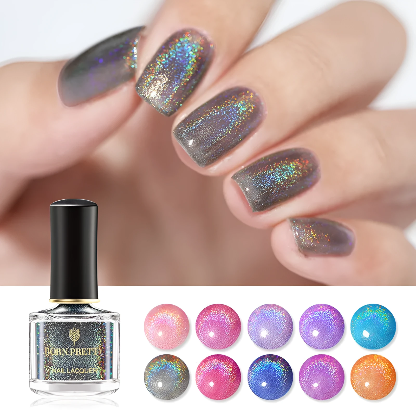 Born PRETTY laser glitter nail polish 6ml in black bottle with gel texture label