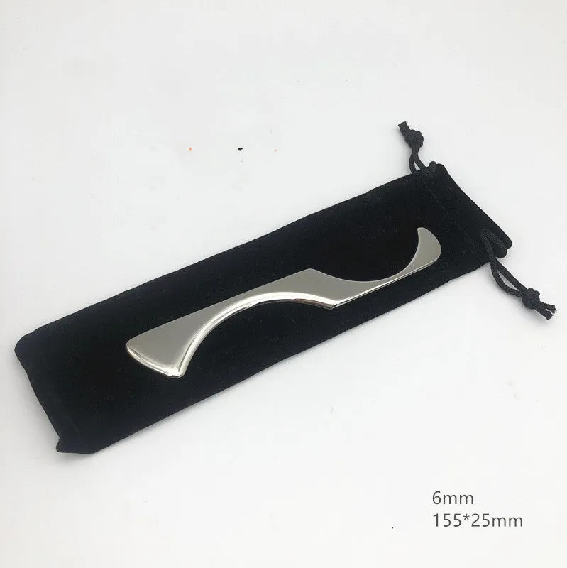 Set of five stainless steel IASTM therapy massage scrapers for fascia recovery in silver finish