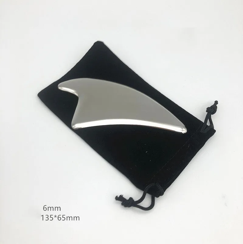 Set of five stainless steel IASTM therapy massage scrapers for fascia recovery in silver finish