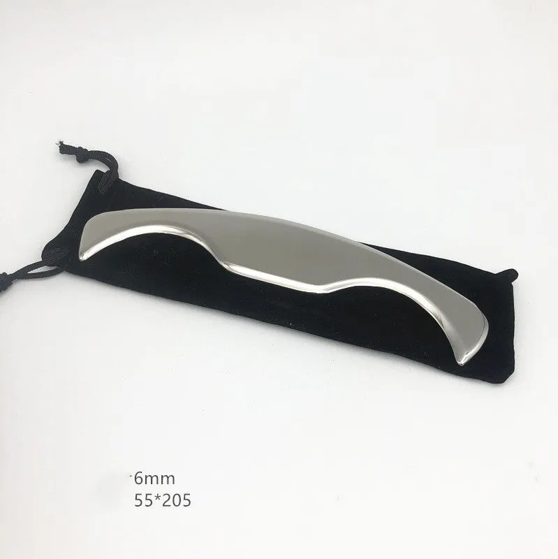 Set of five stainless steel IASTM therapy massage scrapers for fascia recovery in silver finish