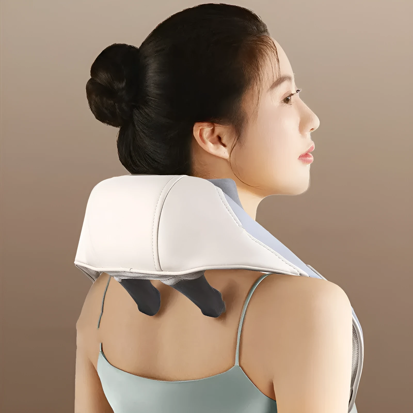 Rechargeable cervical neck massage shawl with six massage heads and hot compress, dark grey colour