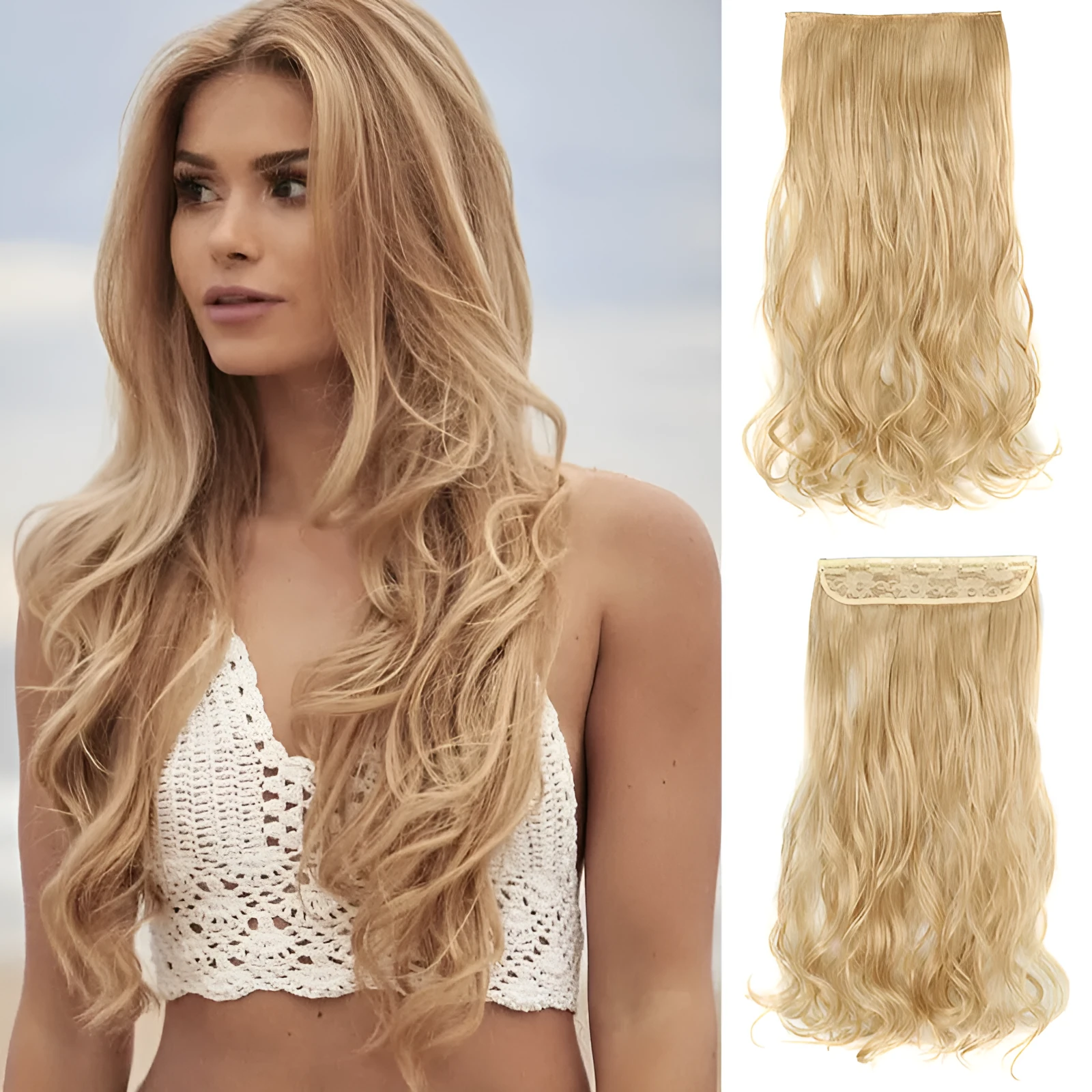 Women's big wavy long curly hair extensions, naturally fluffy with no trace, high temperature wire, picture colour