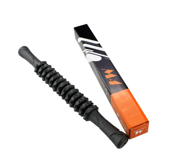 Manual yoga massage bar roller 14.6 x 430 mm in black with adjustable rolling parts and grip handles for muscle relief