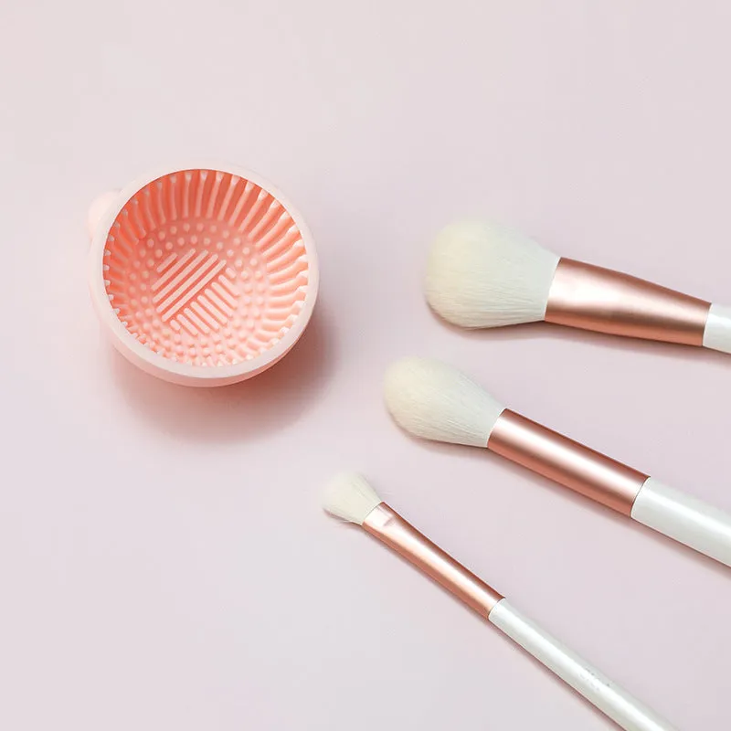 Silicone scrubbing tray for makeup brush cleaner in white pink and blue colours