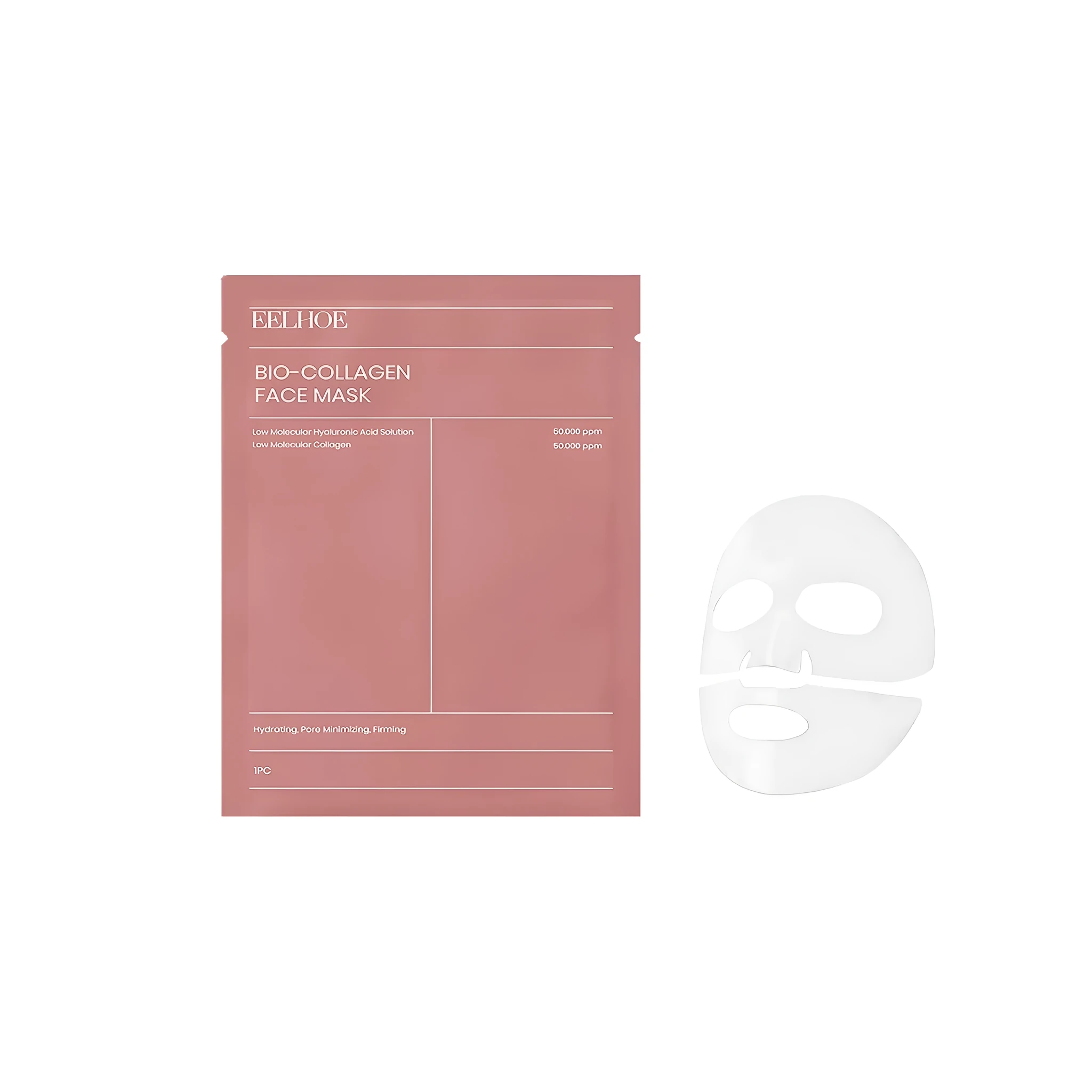 Collagen facial mask gel sheet top and bottom sections 21.5x12cm and 21.5x7.5cm with hyaluronic acid aloe and lemon extract