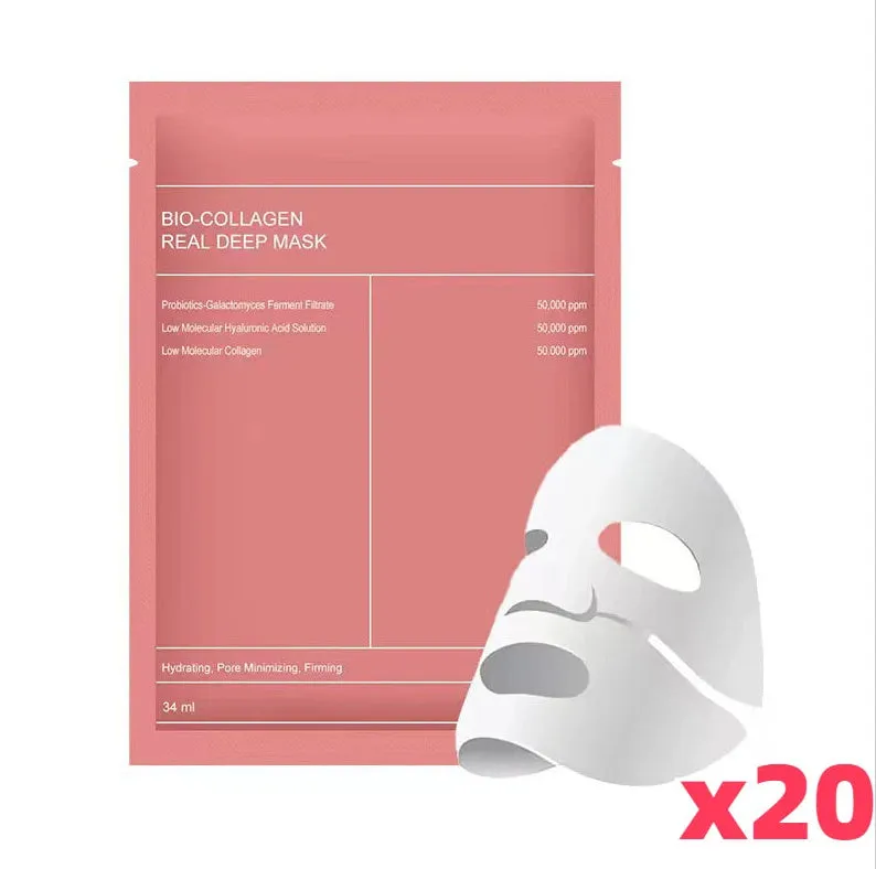 Collagen facial mask gel sheet top and bottom sections 21.5x12cm and 21.5x7.5cm with hyaluronic acid aloe and lemon extract