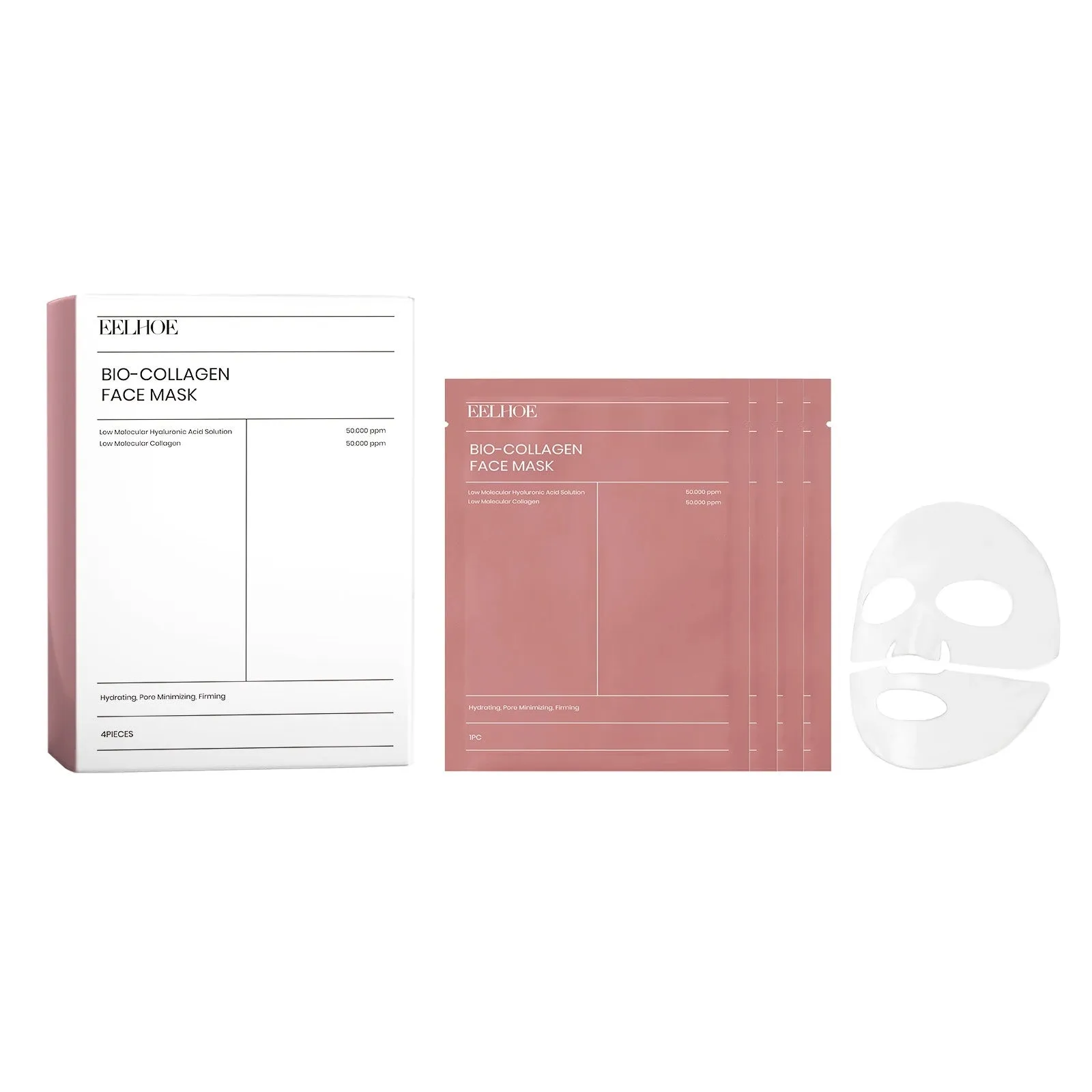 Collagen facial mask gel sheet top and bottom sections 21.5x12cm and 21.5x7.5cm with hyaluronic acid aloe and lemon extract
