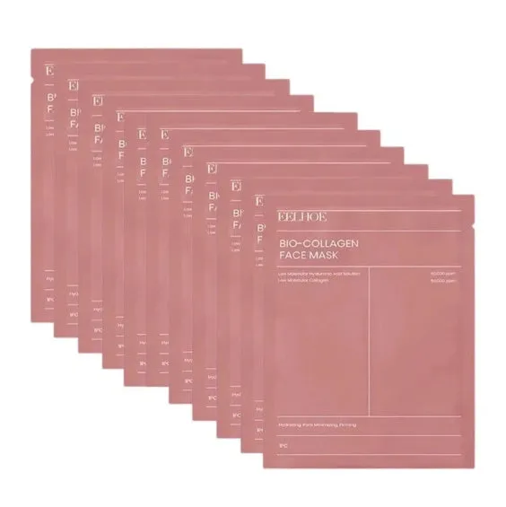 Collagen facial mask gel sheet top and bottom sections 21.5x12cm and 21.5x7.5cm with hyaluronic acid aloe and lemon extract