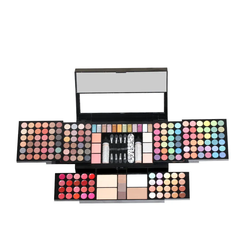 120 colour matte eye shadow palette in compact case with solid pink, purple, brown, and blue shades