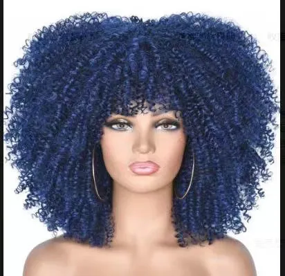 African small curly hair afro wig headgear in high temperature silk with bangs, colour 1B/30