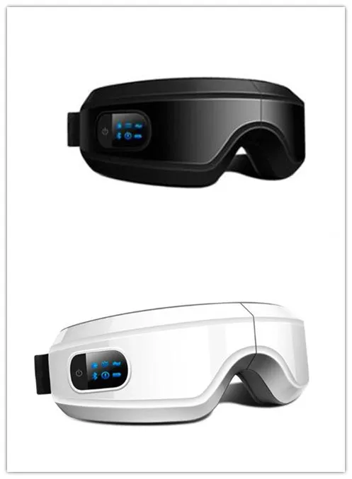 3D 4D rechargeable eye massager with Bluetooth, black colour, foldable design, LCD screen