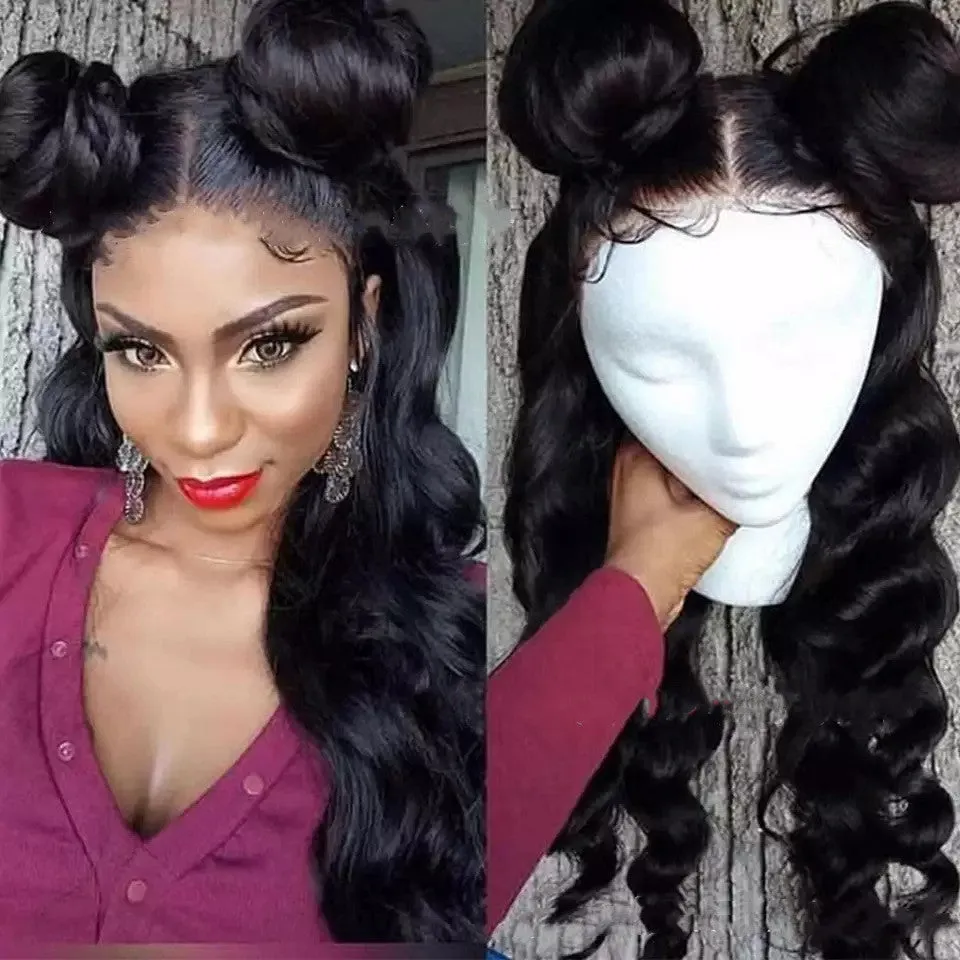 Big black wavy long curly hair wig 70cm with long bangs on mannequin head