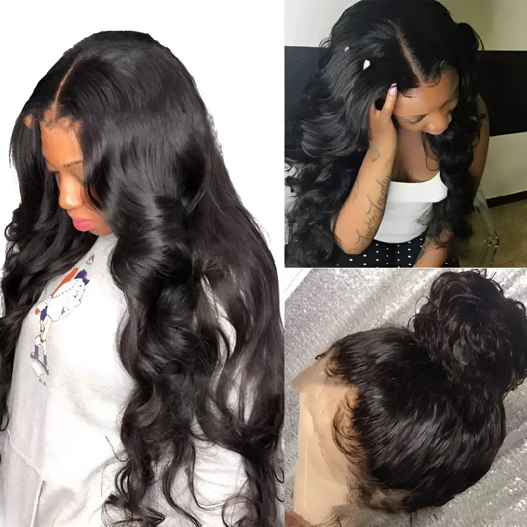 Big black wavy long curly hair wig 70cm with long bangs on mannequin head