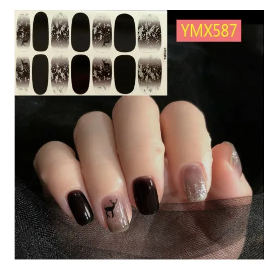 Full nail stickers set of 14 sheets showing 16 colour options in a flat lay arrangement