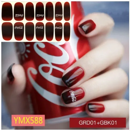 Full nail stickers set of 14 sheets showing 16 colour options in a flat lay arrangement