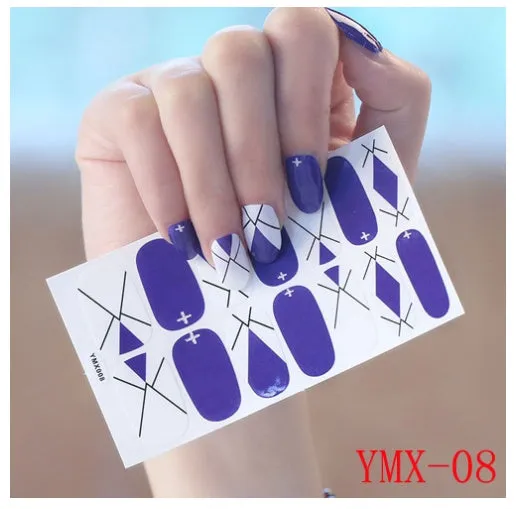 Full nail stickers set of 14 sheets showing 16 colour options in a flat lay arrangement