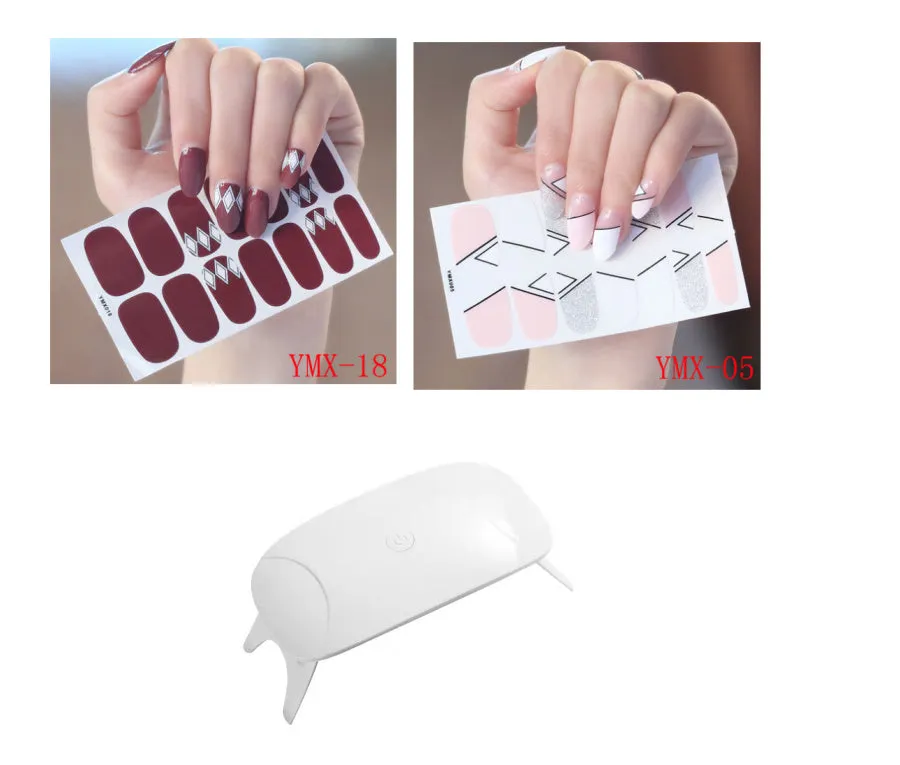 Full nail stickers set of 14 sheets showing 16 colour options in a flat lay arrangement