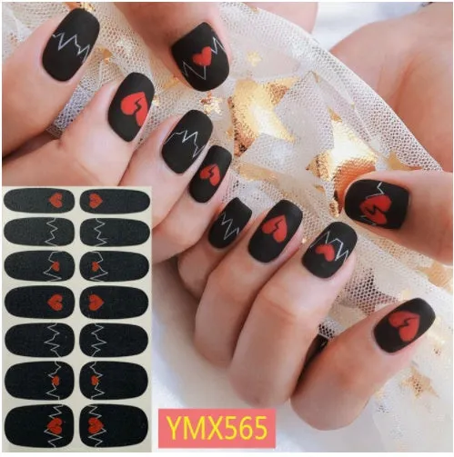 Full nail stickers set of 14 sheets showing 16 colour options in a flat lay arrangement