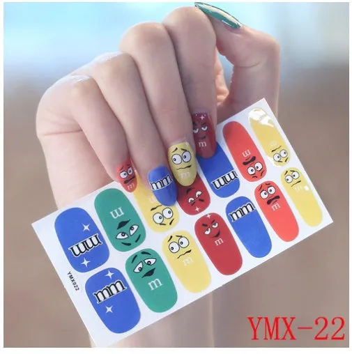 Full nail stickers set of 14 sheets showing 16 colour options in a flat lay arrangement