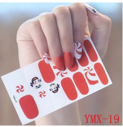 Full nail stickers set of 14 sheets showing 16 colour options in a flat lay arrangement