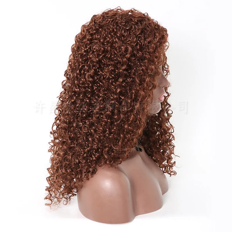 Fluffy long curly black wig with small curl waves made from high temperature silk chemical fibre
