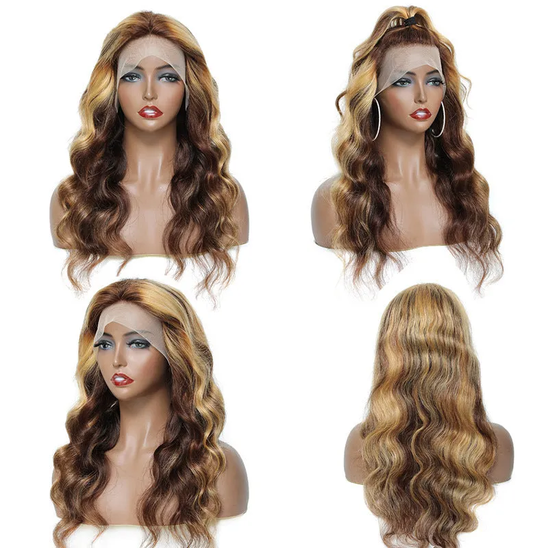 Real human hair front lace wig P4 27 piano colour fully hand-woven for ladies